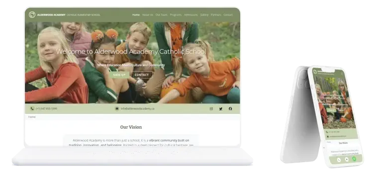 Alderwood Academy website shown on laptop and mobile
