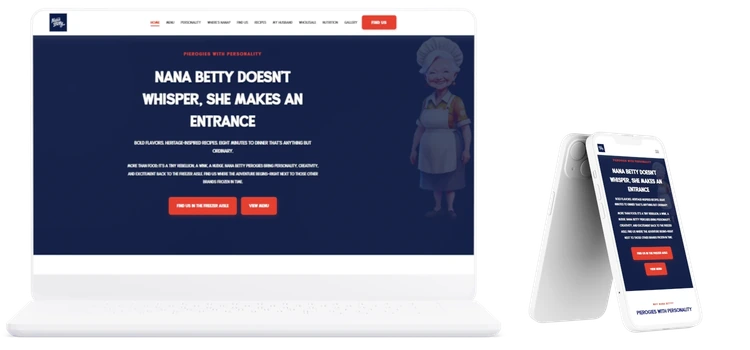 Nana Betty pierogi brand website shown on laptop and mobile